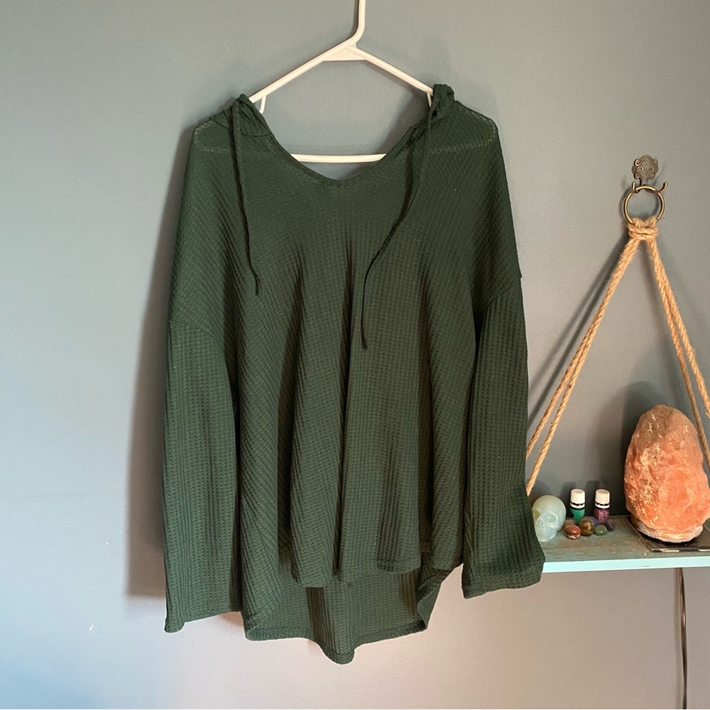 SHEIN Forest Green Waffle Knit Hoodie
